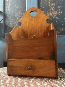 Vintage Rustic Wooden Large Spice Pipe Box Wall Standing Primitive Colonial Pine - Picture 1 of 9