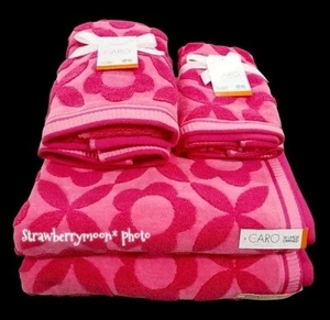 6pc CARO Home Plush Bath Hand Tip Towel Set Pink XOXO Daisy Flower Towel Set New - Picture 1 of 7
