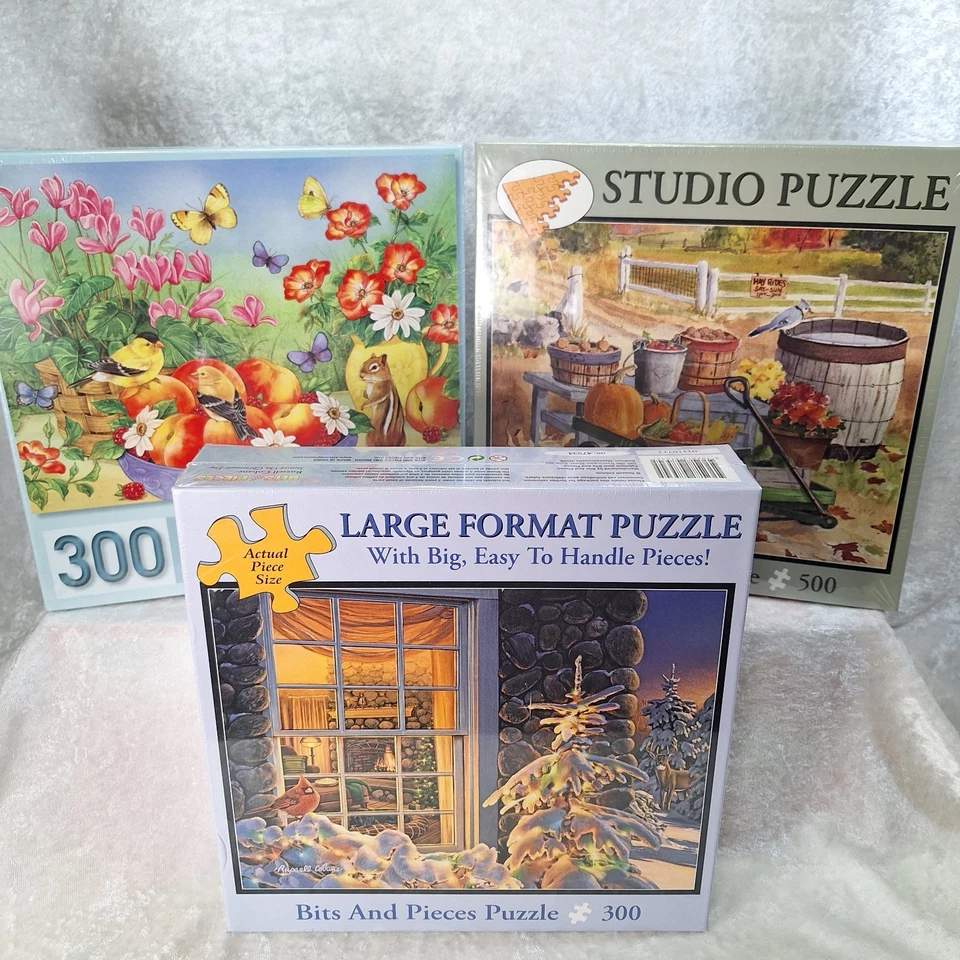 (Lot of 3) Bits & Pieces Puzzle, (2) 300 Pc + (1) 500 Pc Winter New & Sealed - Image 1 of 4