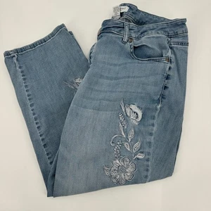 Lane Bryant Damengröße 18 mittelhoher Bund Girlfriend kurze Jeans Blumen bestickt - Bild 1 von 14