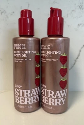 2 VICTORIA'S SECRET PINK JUICY STRAWBERRY EXTRACT HIGHLIGHTING BODY OIL 8 FL OZ - Image 1 of 2