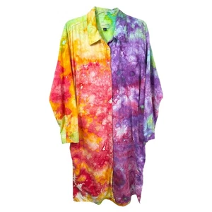 Universal Thread Gr. XXL Hemdblusenkleid Handarbeit Batik Button Down Regenbogen 373 - Bild 1 von 14