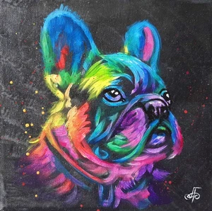 Original Colorful Dog Portrait Acrylic Painting Canvas Animal Pet Wall Art - Picture 1 of 24