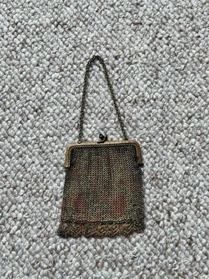 Bolso o monedero vintage de malla metálica pintada de Whiting & Davis - aleta, era Art Deco Foto 1 de 4