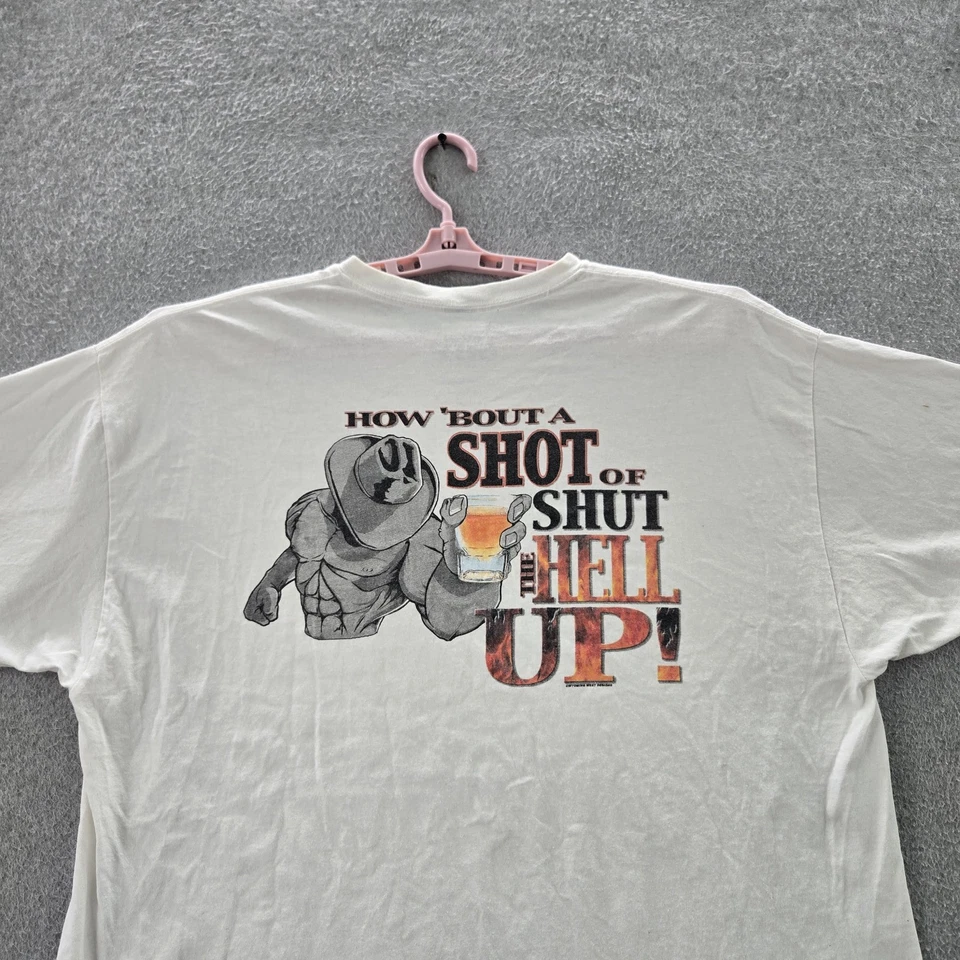 Cowboy Up Men Shirt 2X-LARGE White How 'Bout A Shot Of Shut The Hell Up - Image 1 of 4