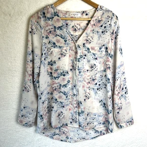 Cotton On Women's Tunic Blouse V-neck Long Sleeve Roll-tab Hi-low Sz XS Floral - Picture 1 of 9