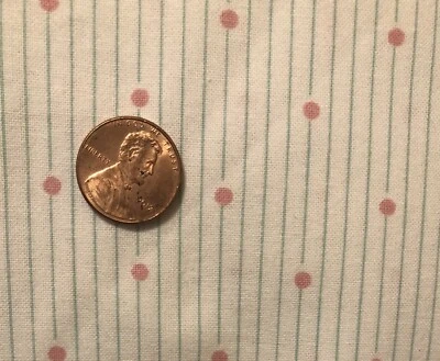 Tela de algodón vintage Laura Ashley - 1 3/4 yardas rayas verdes y puntos de rosa Foto 1 de 4