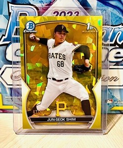 2023 BOWMAN CHROME SAPPHIRE JUN-SEOK SHIM YELLOW REFRACTOR 1ST BOWMAN RC #/50