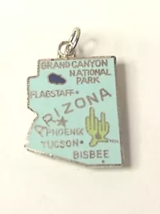 Arizona Staatskarte Vintage Emaille Silberton Reise Charm Anhänger Grand Canyon - Bild 1 von 3