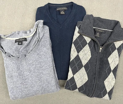 Lote de 3 suéteres femininos Banana Republic M azul lã cashmere seda preparação dinheiro antigo - Imagem 1 de 4