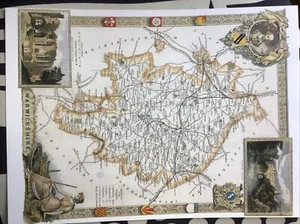 Decorative County Map Of Warwickshire By Thomas Moule 1830, Kenilworth Castle - Picture 1 of 4