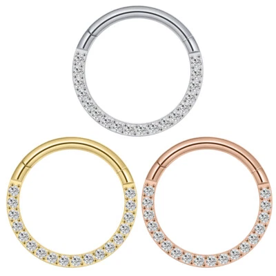 16G/18G CZ Nose Rings Hoop Stainless Steel Helix Tragus Earrings Septum Piercing - Image 1 of 4