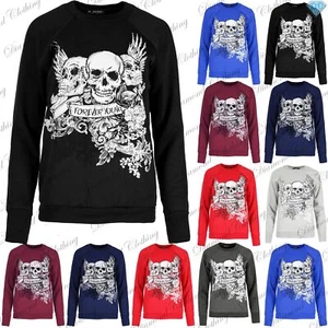 Womens Halloween Costume Tops Ladies Fancy Skull Forever Young Fleece Sweatshirt - Picture 1 of 9