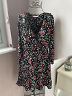 Mango Black Dress Size 10 12 Red Floral Sleeves Roses