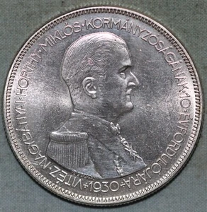 1930 Proof Hungary 5 Pengo Restrike Large Silver Coin - Picture 1 of 4