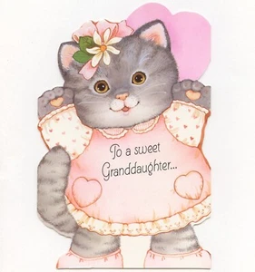 Cute Cat Vintage VALENTINE'S DAY Card FOR GRANDDAUGHTER by American Greetings +✉ - Picture 1 of 6