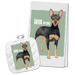 Miniature Pinscher Kitchen Dish Towel and Pot Holder Gift Set - Picture 1 of 1