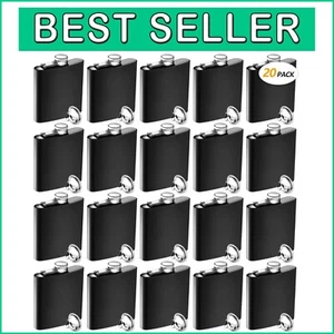 20-Piece Matte Black Stainless Steel Hip Flask Set with Funnels - Leak Proof - Picture 1 of 10