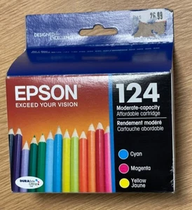 Genuine Epson 3 Pack 124 Ink Cartridges Color Cyan Magenta Yellow Exp. 01/2021 - Picture 1 of 3