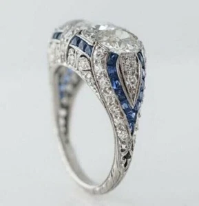 Diamante creado en laboratorio estilo Art Deco de 3,56 quilates boda 14 quilates blanco PLATEADO - Imagen 1 de 7