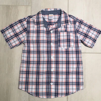 Camisa masculina Gymboree tamanho 5 xadrez laranja, azul, branca manga curta em excelente estado usado - Imagem 1 de 4