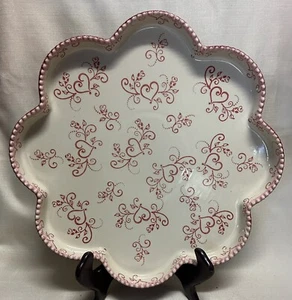 E5468 Temptations by Tara Red Floral Lace Tart Pie Baking Dish EXCELLENT! - Picture 1 of 3