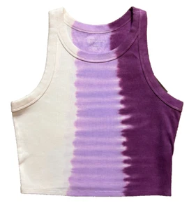 NWT NO BOUNDARIES White Purple Tie-Dye Cropped Ribbed Tank Top Small 3-5 Juniors - Picture 1 of 4