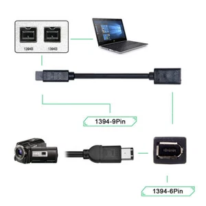 IEEE 1394 6Pin Female to 1394b 9Pin Male Firewire 400 to 800 Wire 1394b Firewire - Afbeelding 1 van 6