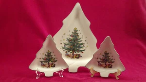 3 Platos de Caramelo Nikko Felices Fiestas Navidad 1 Grande, 2 Plato Pequeño Árboles Verde - Imagen 1 de 2