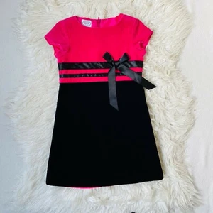 Talbots Kids Dress Girls 4 Velvet Colorblock Ribbon Formal Shift - Picture 1 of 5