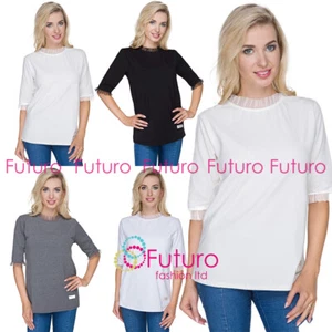 Womens Oversize Tulle Turtleneck Blouse Casual Breathable Loose Fit Tunic FT3518 - Picture 1 of 9