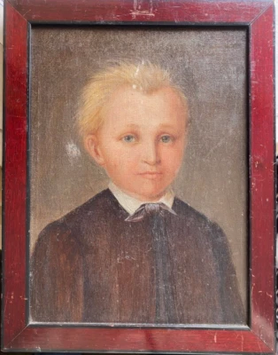 Pintura al óleo Bidermeier retrato alrededor de 1840 imagen niño pequeño cabello rubio Foto 1 de 4