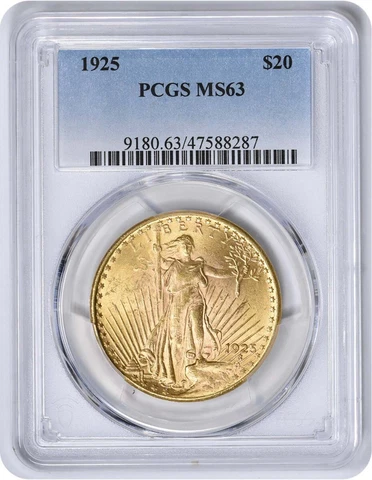 1925 $20 Gold St. Gaudens MS63 PCGS Cover