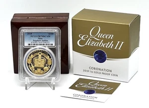 Niue 2018 $100 QUEEN ELIZABETH II Sapphire Jubilee 1 oz Gold Coin PCGS PR70 - Picture 1 of 13
