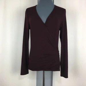 Ralph Lauren T-Shirt Women M Brown Faux Wrap Rayon Stretch Long Sleeve Pullover - Picture 1 of 12