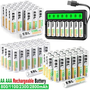 EBL Lot AA AAA Rechargeable Batteries 2300mAh / Smart 8-Bay LCD Battery Charger - Picture 1 of 48