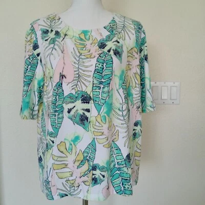 Coral Bay Top Women's Sz L Multi Tropical 3/4 Sleeve Pullover Top Lightweight - Image 1 of 4
