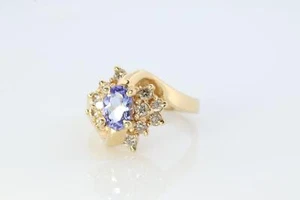 Tanzanite and diamond Cluster ring. 14k Blue Tanzanite and Diamond Halo Bypass - Picture 1 of 7