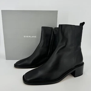 Bota Everlane The City en cuero negro talla 7 para mujer cremallera lateral tacón bloque tobillo - Imagen 1 de 5