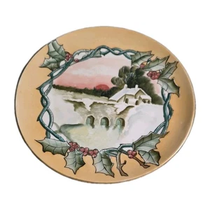 Antique Handpainted Christmas Winter Snow Holly Berries 8.5' Plate Signed - Picture 1 of 13