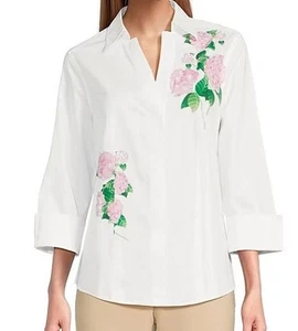 NWT INVESTMENTS 20W Taylor Gold Label No Iron Hydrangea 3/4 Slv Button Shirt - Picture 1 of 4