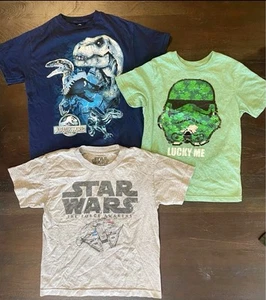Bundle Of 3 Short Sleeve T-Shirts Boys Girls Youth Size Small Star Wars Jurassic - Picture 1 of 1