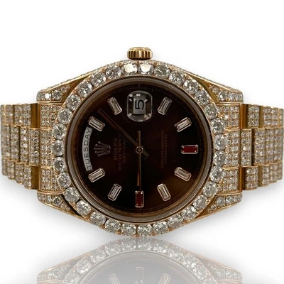 劳力士 218235 Day Date II Diamond President Iced Out 18k 玫瑰金 41 毫米手表 — 第 1/4 张图片