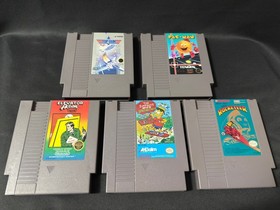 Lot of 5 Original NES Games Simpsons Rocketeer Elevator Action Top Gun PAC-Man