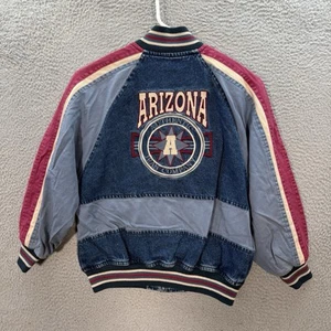 Vintage Arizona Jacket Boys Medium 10/12 Blue Denim Colorblock Grunge 90s Y2K - Picture 1 of 9