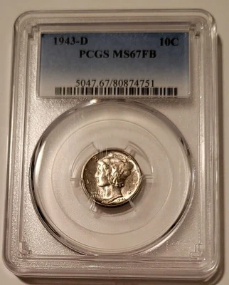 1943 D Mercury MS67 FB PCGS Toning - Image 1 of 4
