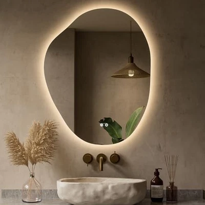  Irregular Backlit Mirror 24 x 30 Inch, Asymmetrical LED Bathroom 30"L x 24"W - Image 1 of 4