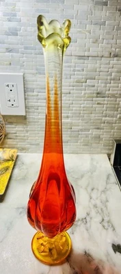 "Florero de vidrio oscilante Viking Amberina caqui 6 pétalos 15,25"" cadmio brillo vintage" Foto 1 de 4