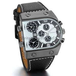 Cool Fashion Men's Three Time Zone Leather Wrist Watch Outdoor Sports Bracelet - Picture 1 of 5
