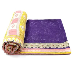 Vintage Kantha Quilt Indian Handmade Cotton Bedspread Bed Cover Bedding Throw - Picture 1 of 6